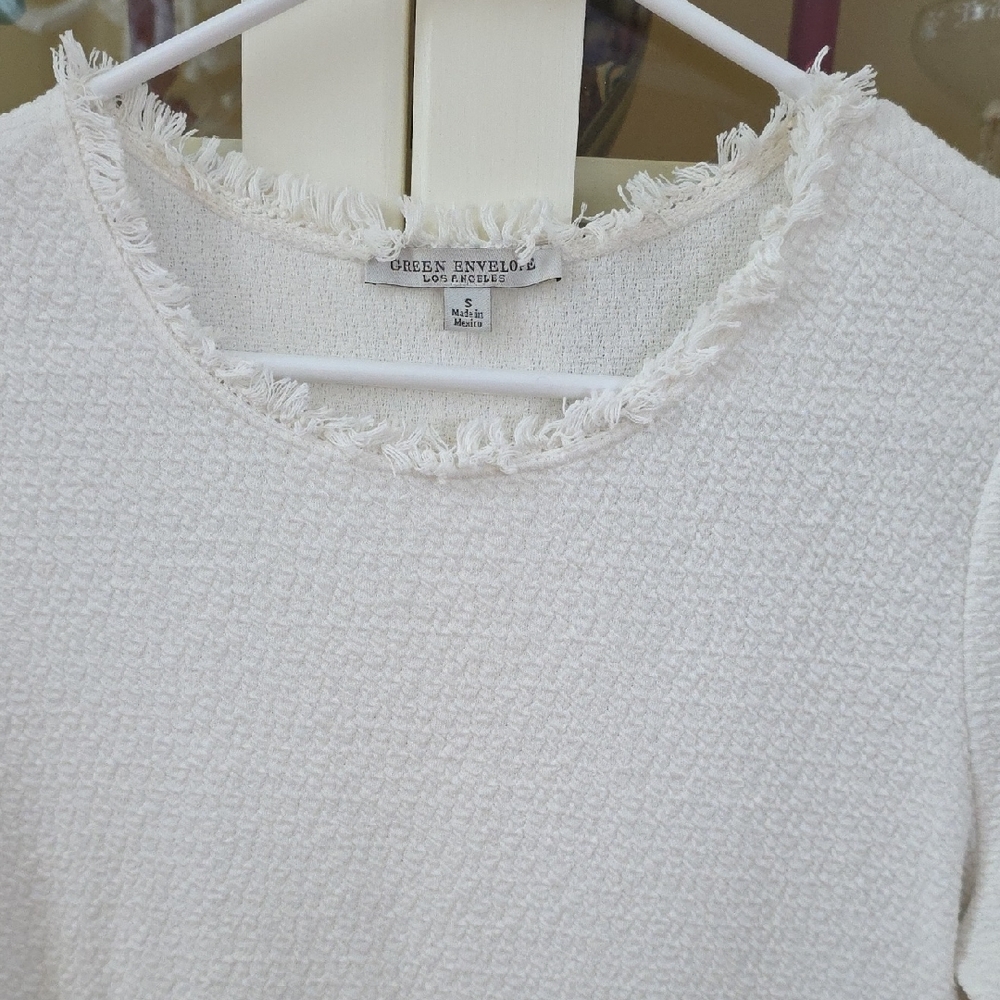 Green Envelope Ivory Fringe Sweater